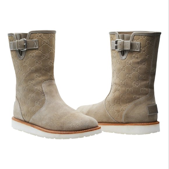 GUCCI “Double G” Embossed Mid-Calf Boots - Suede & Leather -In Original Box-RARE - Picture 7 of 16